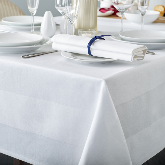 100% Cotton Satin Band Tablecloth for hire in Bath