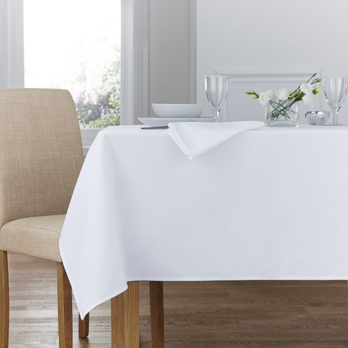 Forta White 100% Polyester Tablecloths for hire in Bath
