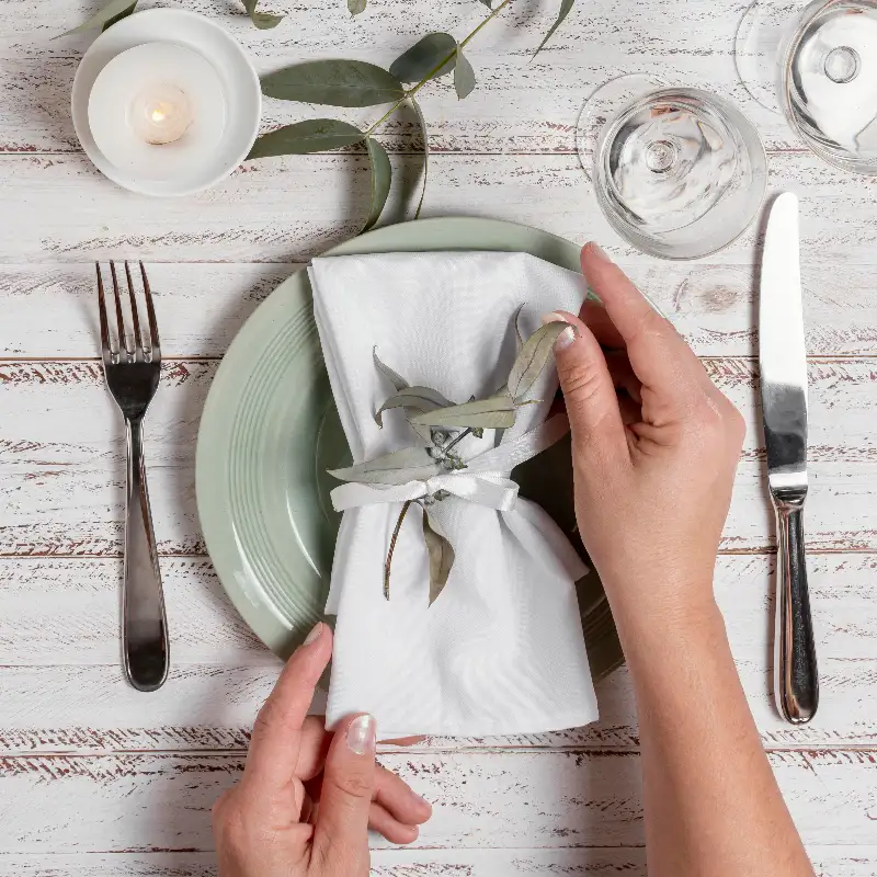 Folded napkins arranged on tables at a special occasion in Somerset